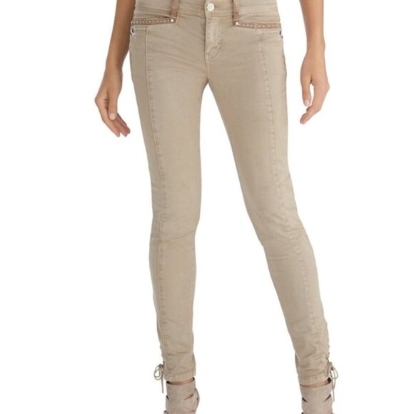 NWT WHBM Saint Honore Western rhinestone embellished lace up ankle skinny tan 10 - Picture 2 of 14
